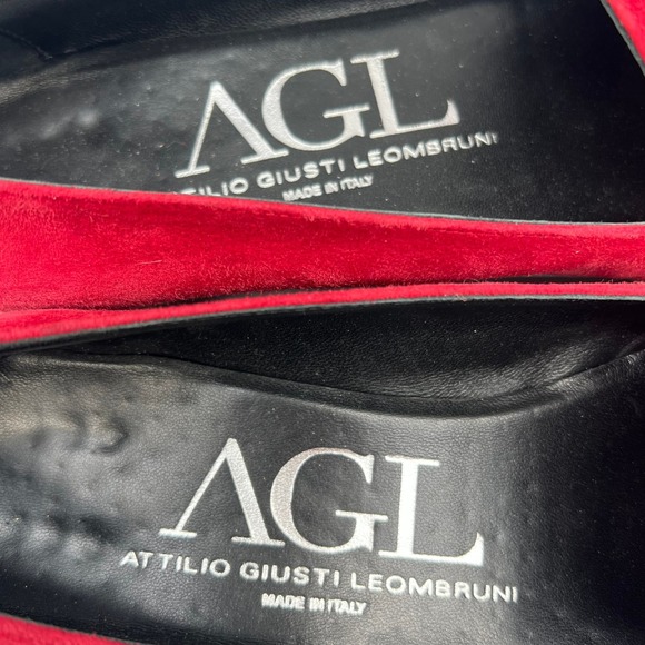 AGL Attilio Giusti Leombruni Red Suede Gold Bar Loafers Flats N542004 40 Italy - Picture 4 of 8